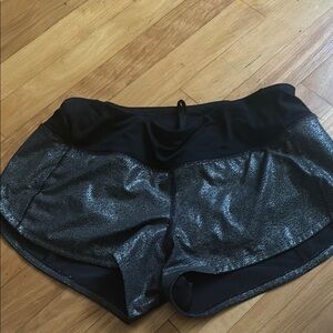 Stylish Black and Silver Women's lululemon Shorts